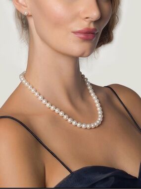 Classic White Pearl Necklace and Studs Set - Elegant Women's Jewelry